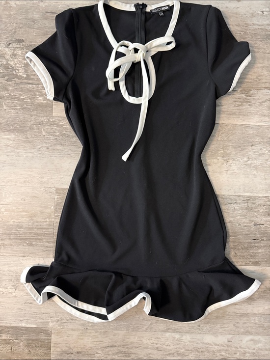 Fashion Nova Dresses & Skirts - Fashion Nova Black Mini Dress with White Trim and Tie Neck